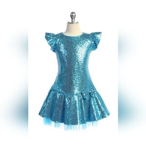 SEQUIN RUFFLE SLEEVE TUTU GIRLS DRESS